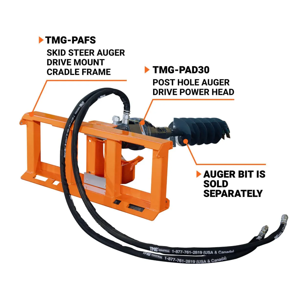 TMG Industrial Hydraulic Post Hole Auger Drive Power Head, 7-20 GPM Hydraulic Flow, 2” Hex Output Shaft, TMG-PAD30