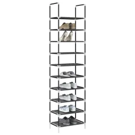 vidaXL Shoe Rack 10-Tier Black 44x28x180 cm Non-woven Fabric