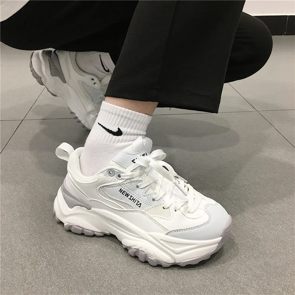 White Sneakers Women Men Casual Shoes 41 Fashion Thick Sole Couple Sport Shoes 42 Unisex Simple Design Ladies Chunky Sneakers 43