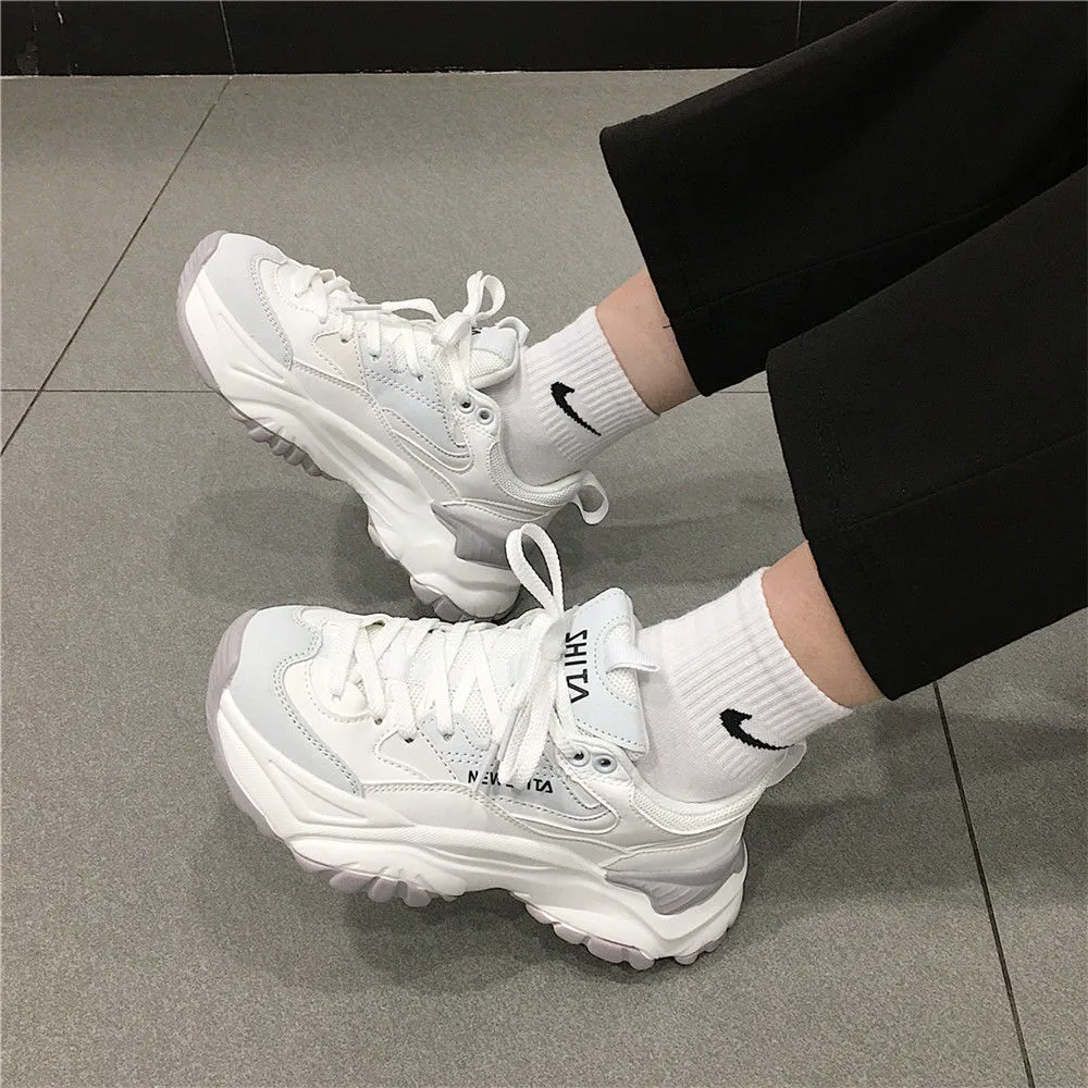 White Sneakers Women Men Casual Shoes 41 Fashion Thick Sole Couple Sport Shoes 42 Unisex Simple Design Ladies Chunky Sneakers 43