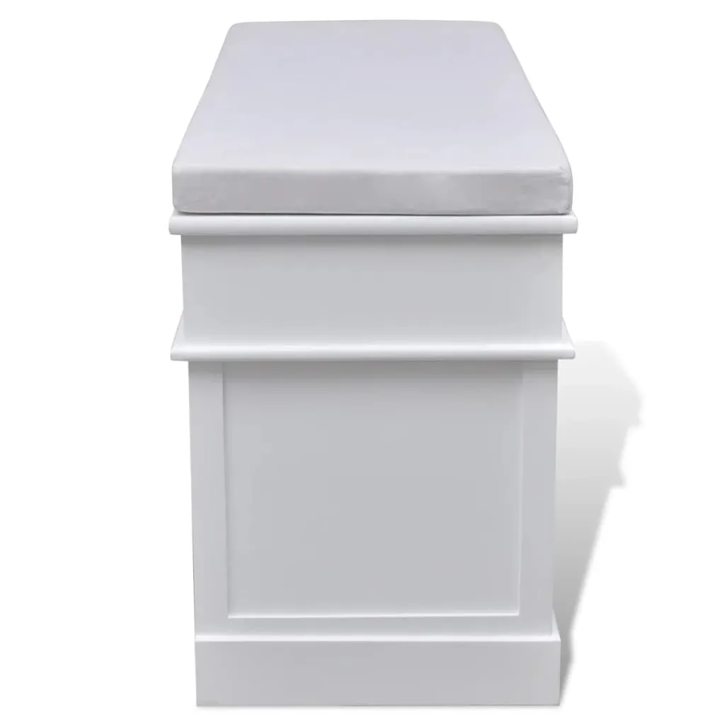 White Storage & Entryway Bench with Cushion Top 2 Draw 3 Crate