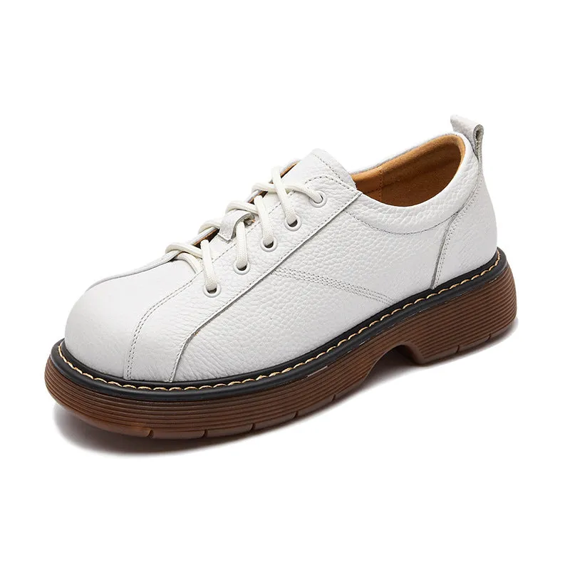 Womens Platform Oxfords Shoes Lace Up Flats Leather Shoes