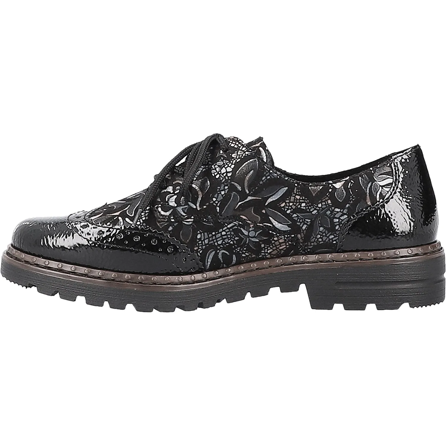 Women's Rieker 54801-90 Ulla 01 Black Metallic Floral Nubuck/Patent