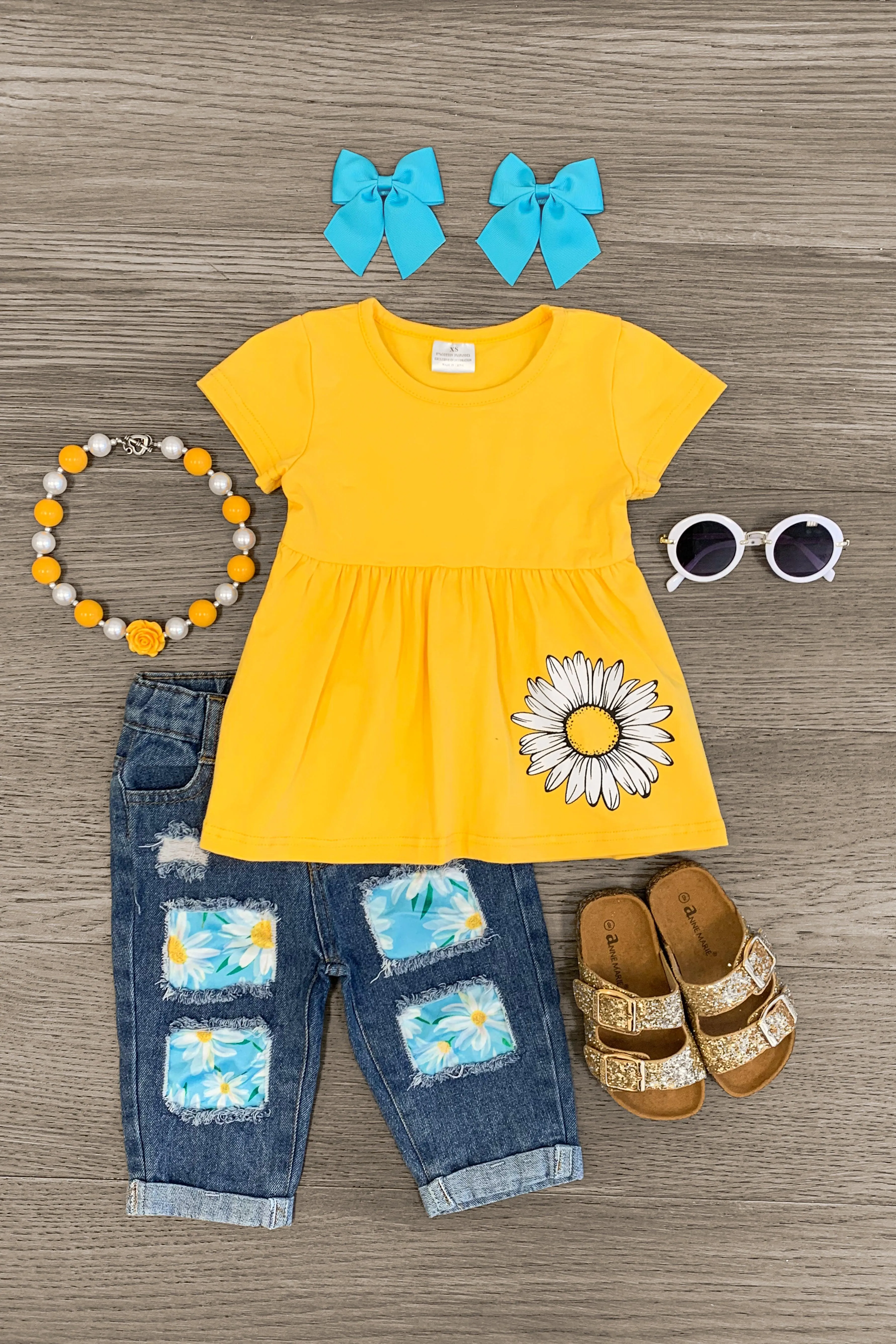 Yellow Daisy Denim Capri Set