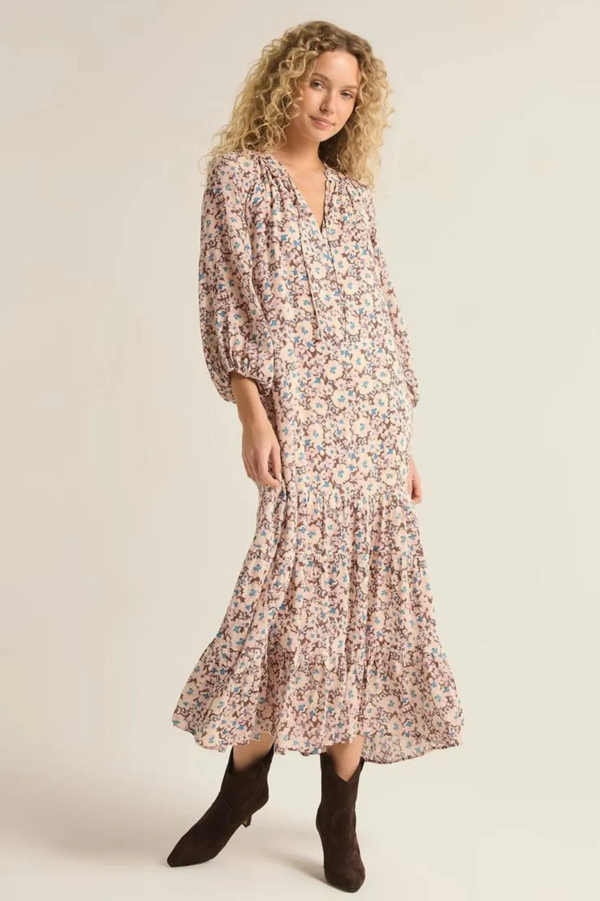 Z SUPPLY - CHAR LA PAZ FLORAL MIDI DRESS LATTE